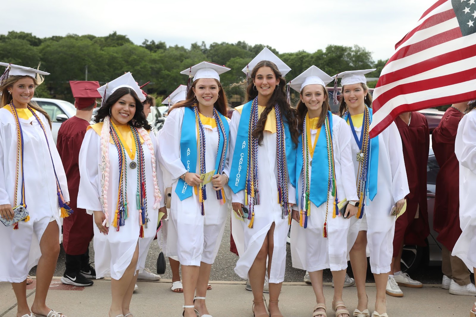 Graduating seniors lined up in preparation for crossing the commencement stage. 