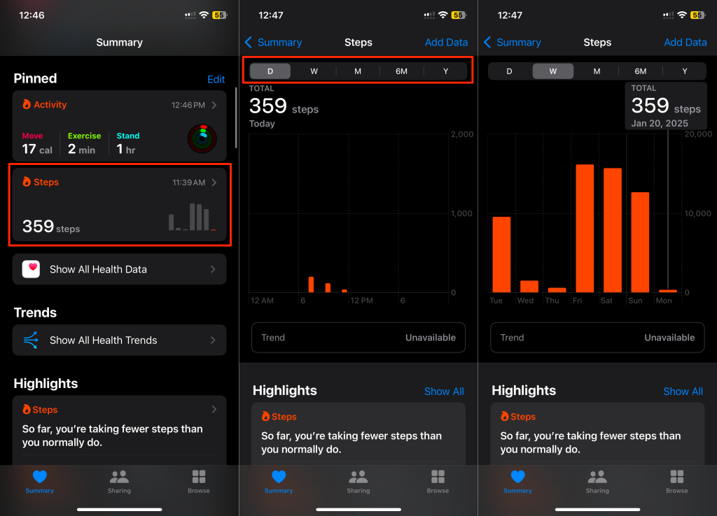 Steps to view step count in the iPhone Health app