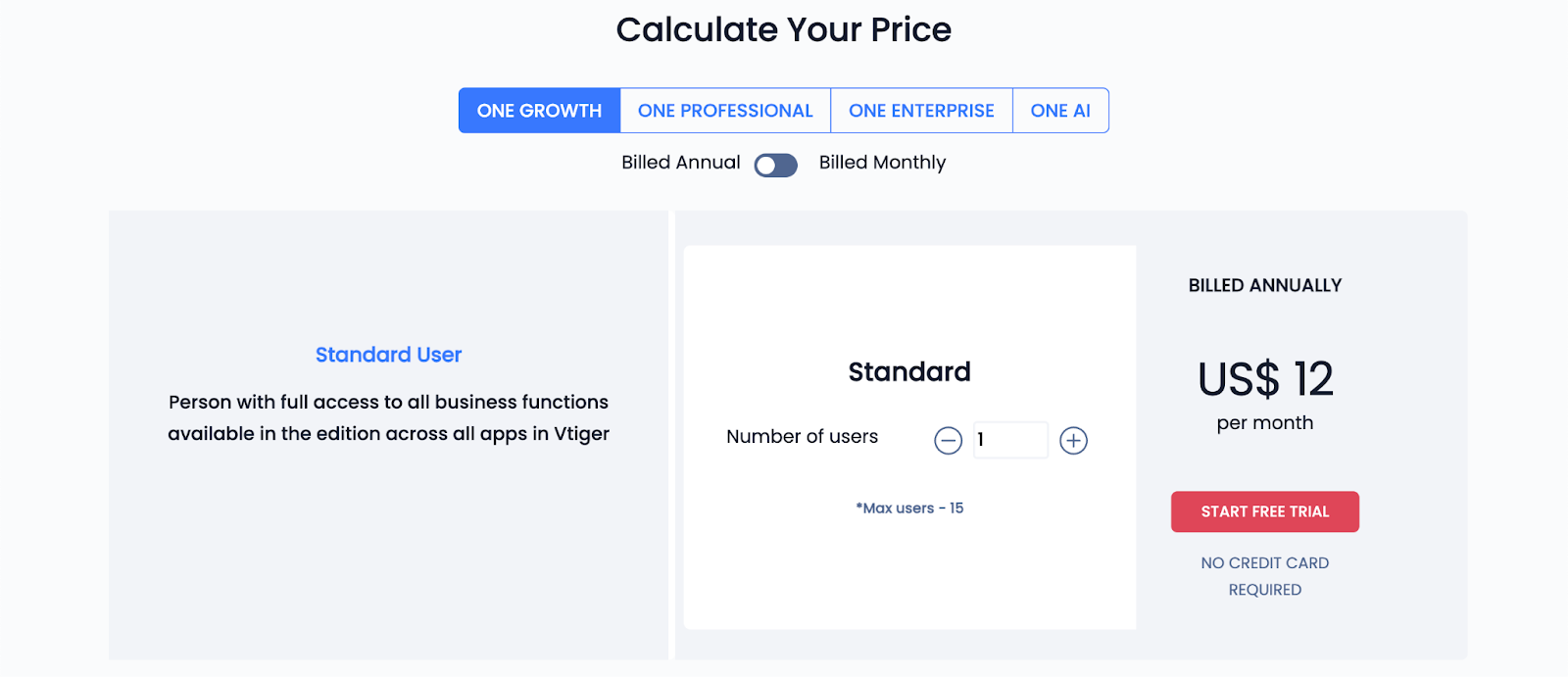 Vtiger CRM pricing plan 