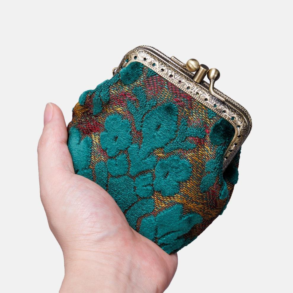 Burnout Velvet Jade Green Double Kiss Clasp Coin Purse  MCW Handmade