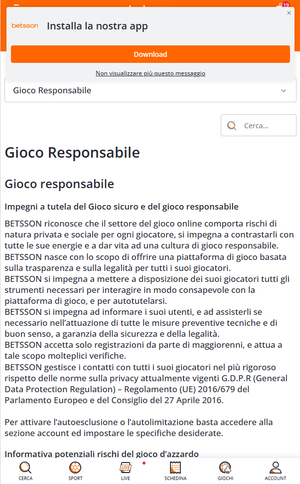Betsson gioco responsabile