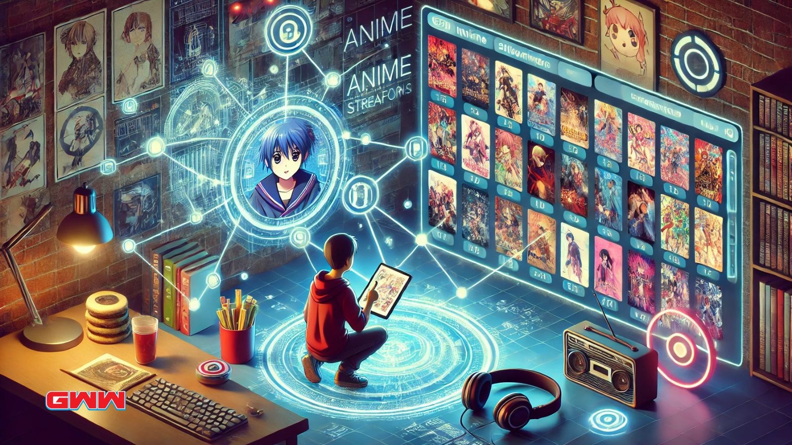 An artistic representation of how an anime streaming platform operates.