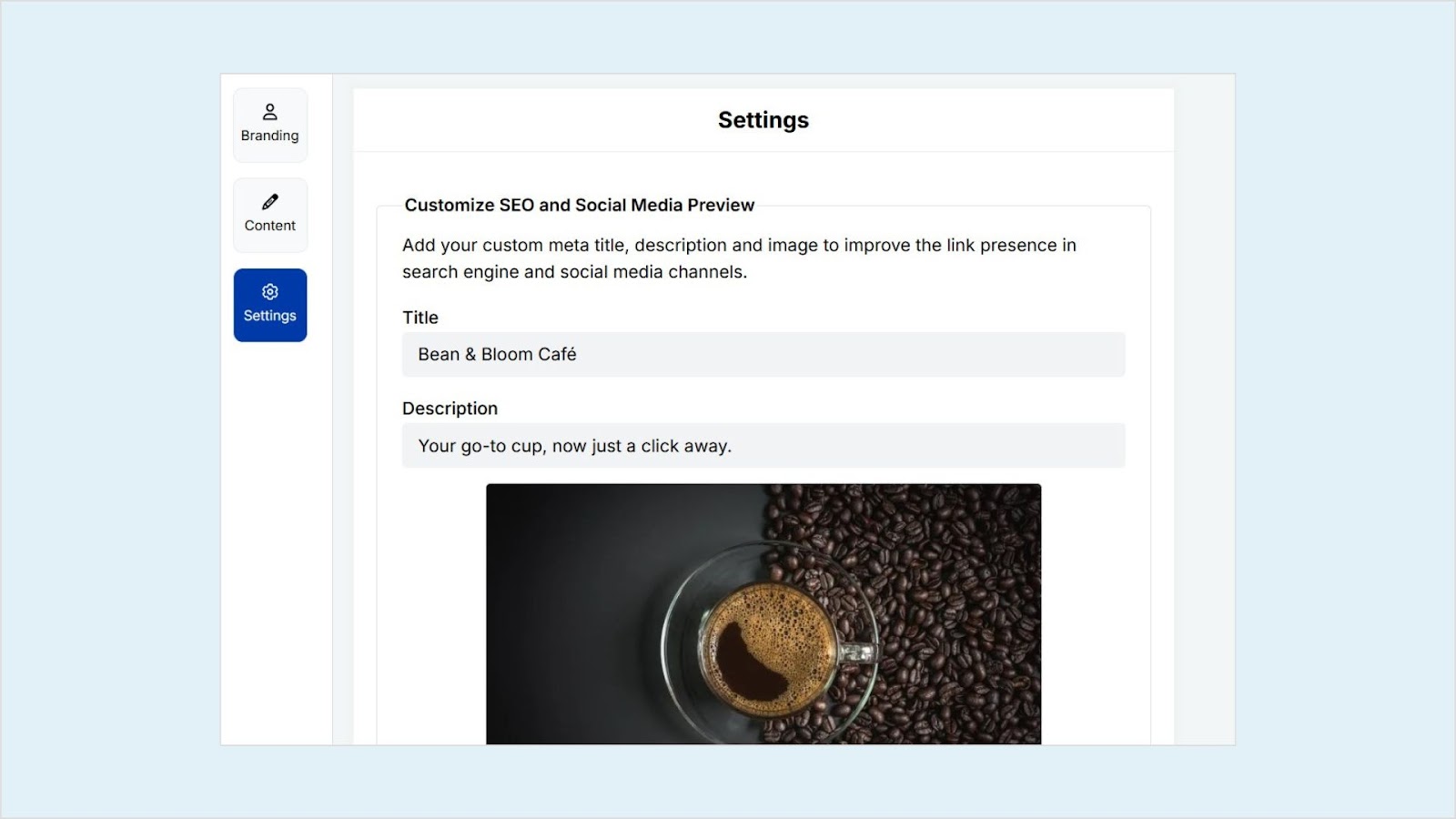 Bio links settings version 2