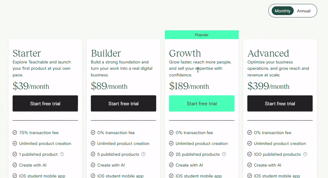 Teachable Pricing