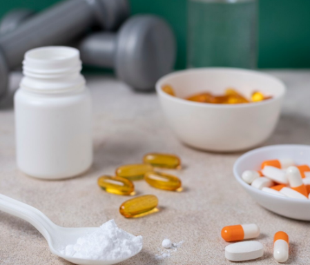 Gelatin capsule products for athletes on the table