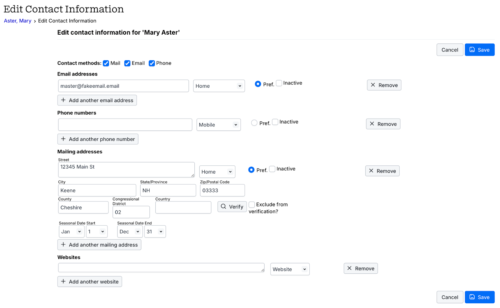 edit contact information