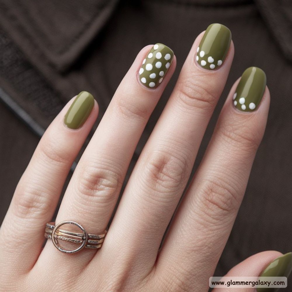 Olive green nails with Dot Accents for Olive Green Nails