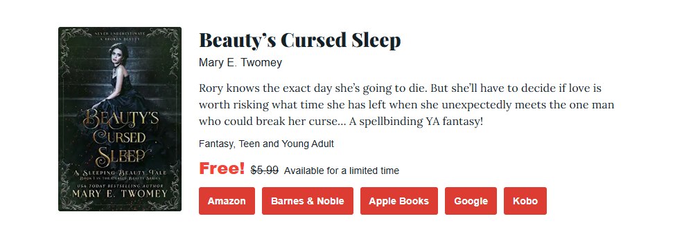 a screenshot of beauty's cursed sleep book a bookbub young adult deal