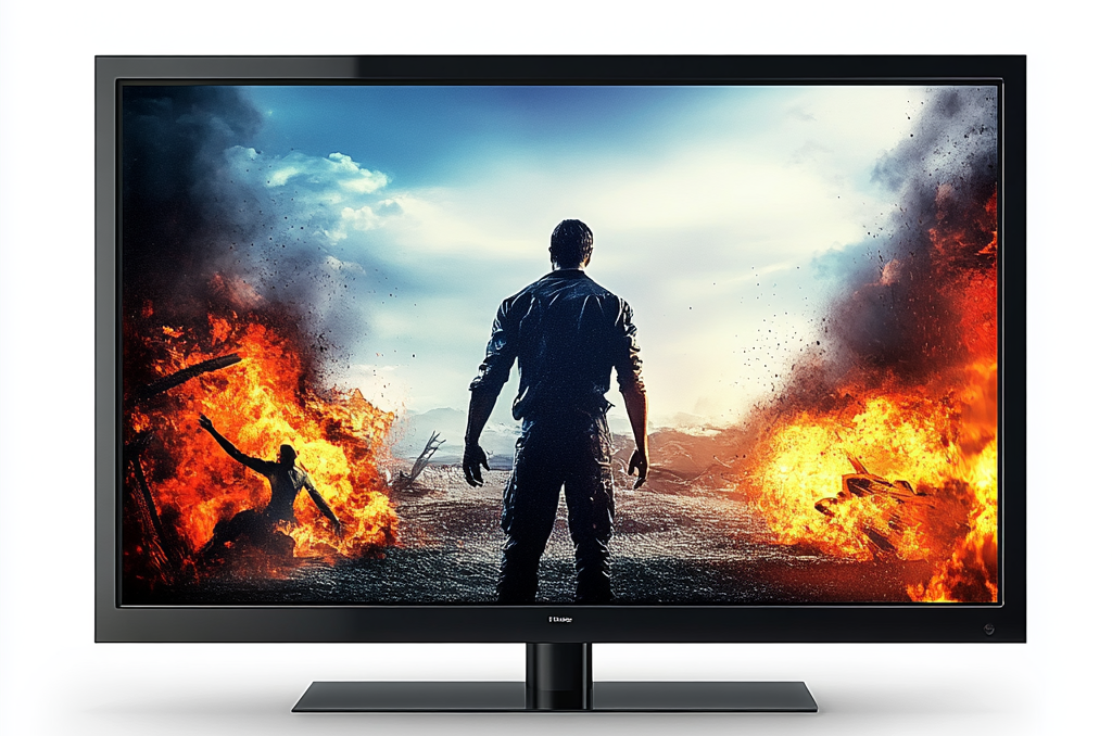A  TV sowing a movie scene