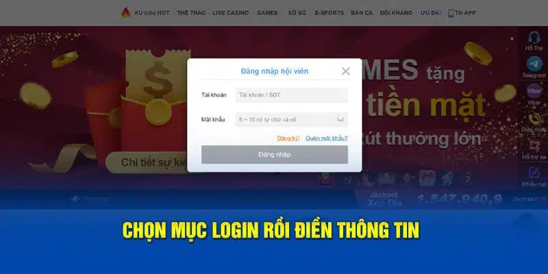 Tiến hành nhập tài khoản người chơi