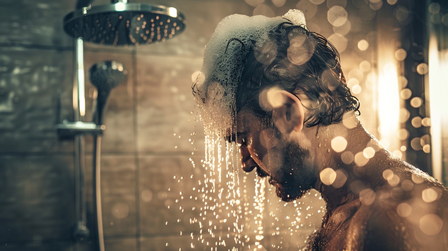 man in shower