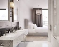 Luxury hotel bathroom with highend amenitiesの画像