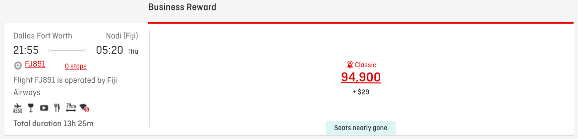 DFW to Fiji booked on Qantas