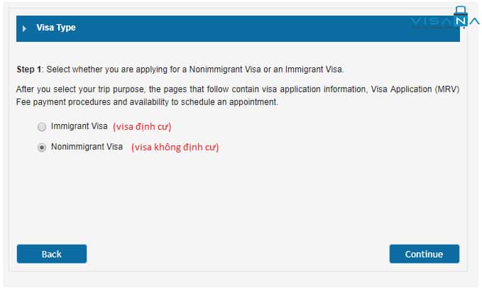 Chọn loại visa định cư/ không định cư để đặt lịch hẹn visa Mỹ
