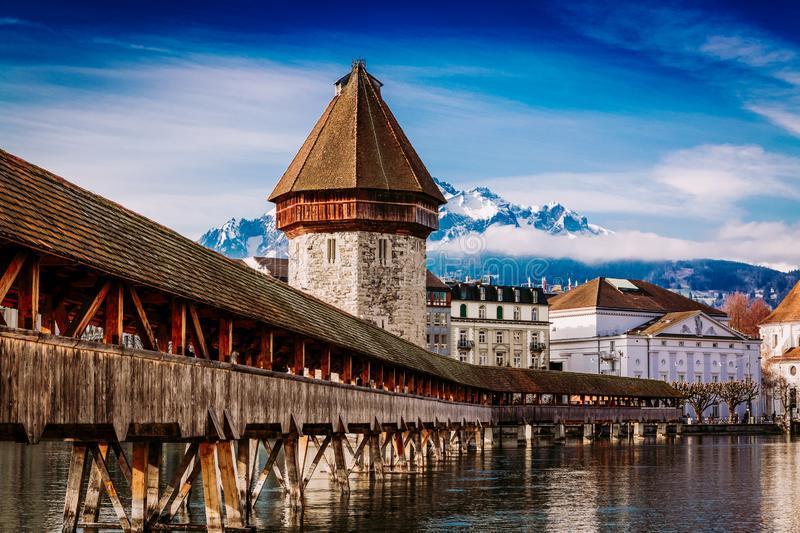 Kapellbrucke Historic Chapel Bridge and Water Tower Landmarks in Lucern,  Switzerland Stock Image - Image of landmark, europe: 158555083