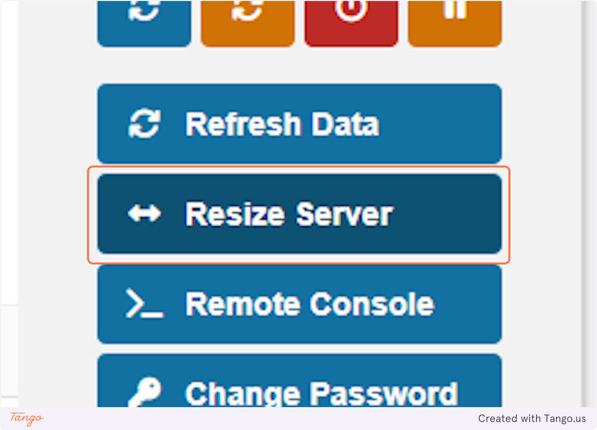 Click on Resize Server