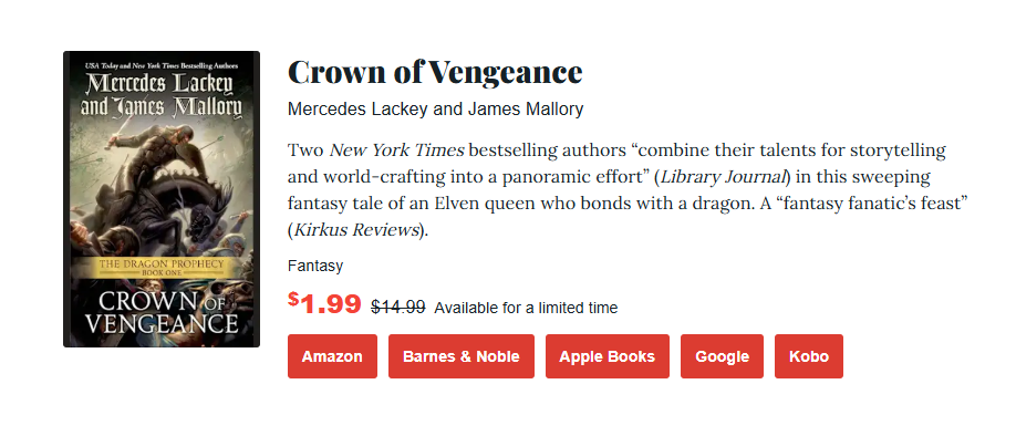 a screenshot of Crown of Vengeance book an epic fantasy deal on bookhub