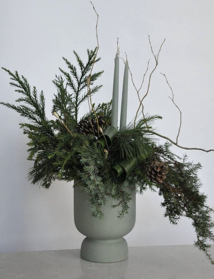 Elegant Evergreen Candlelit Centerpiece