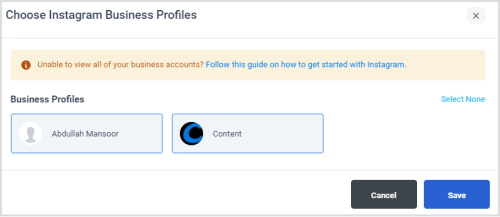 choose instagram business profile 