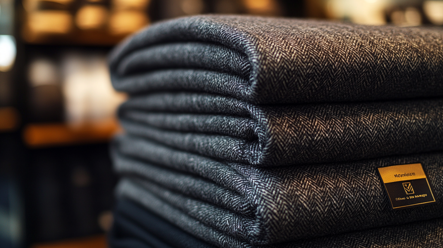 A neatly folded mohair suit fabric, sleek, resilient, and lightweight, perfect for spring and autumn. Highlight its warmth without bulk, offering a refined, polished look ideal for both formal and semi-formal occasions, displayed in an elegant, transitional-season setting.


