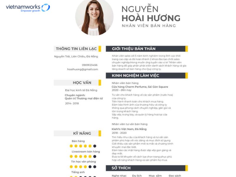 Mẫu cv xin việc nhân viên bán hàng english