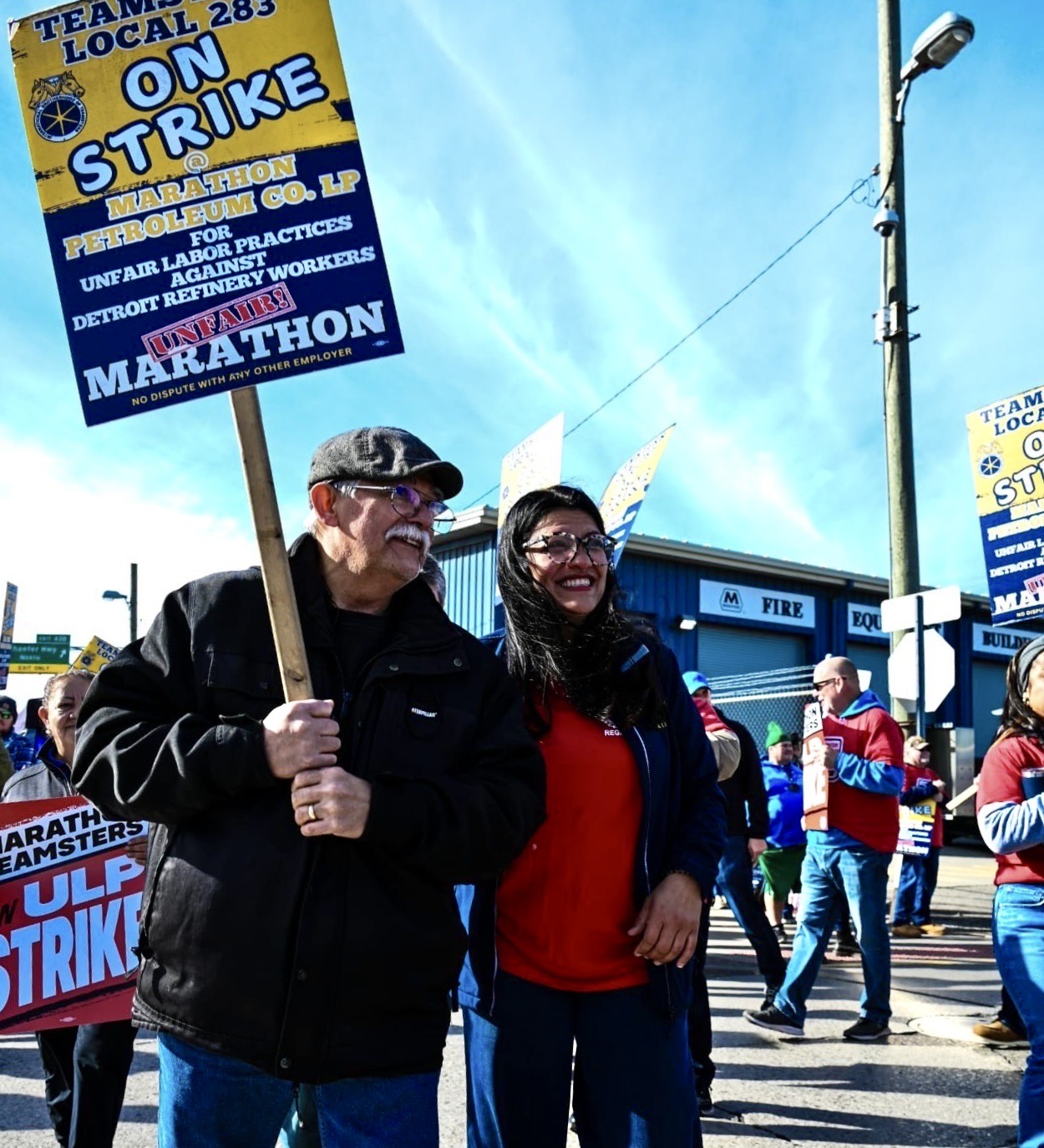 Rashida with striking Marathon workers.