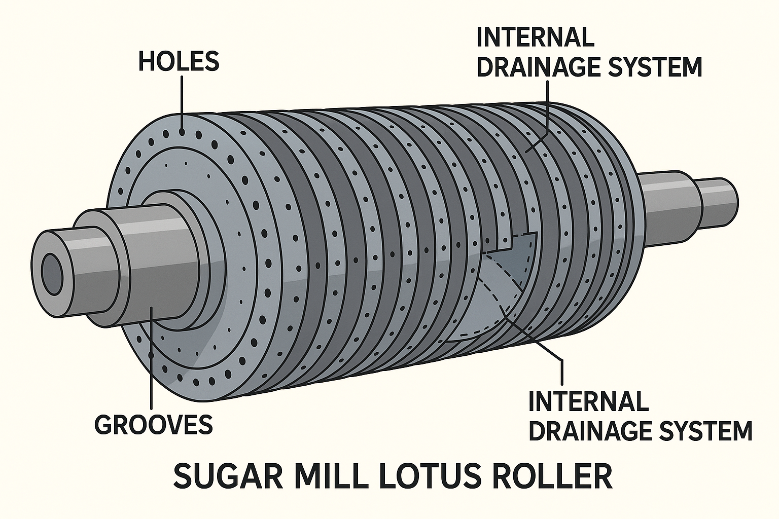 Features of sugar mill lotus roller