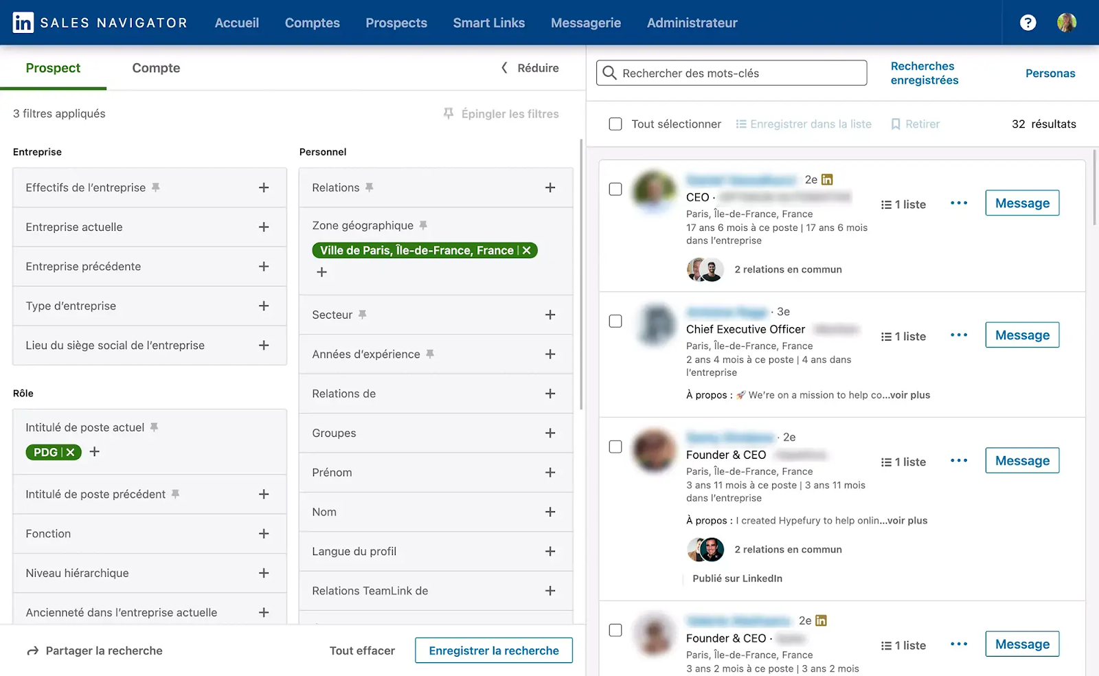 Dashboard of LinkedIn Sales Nav