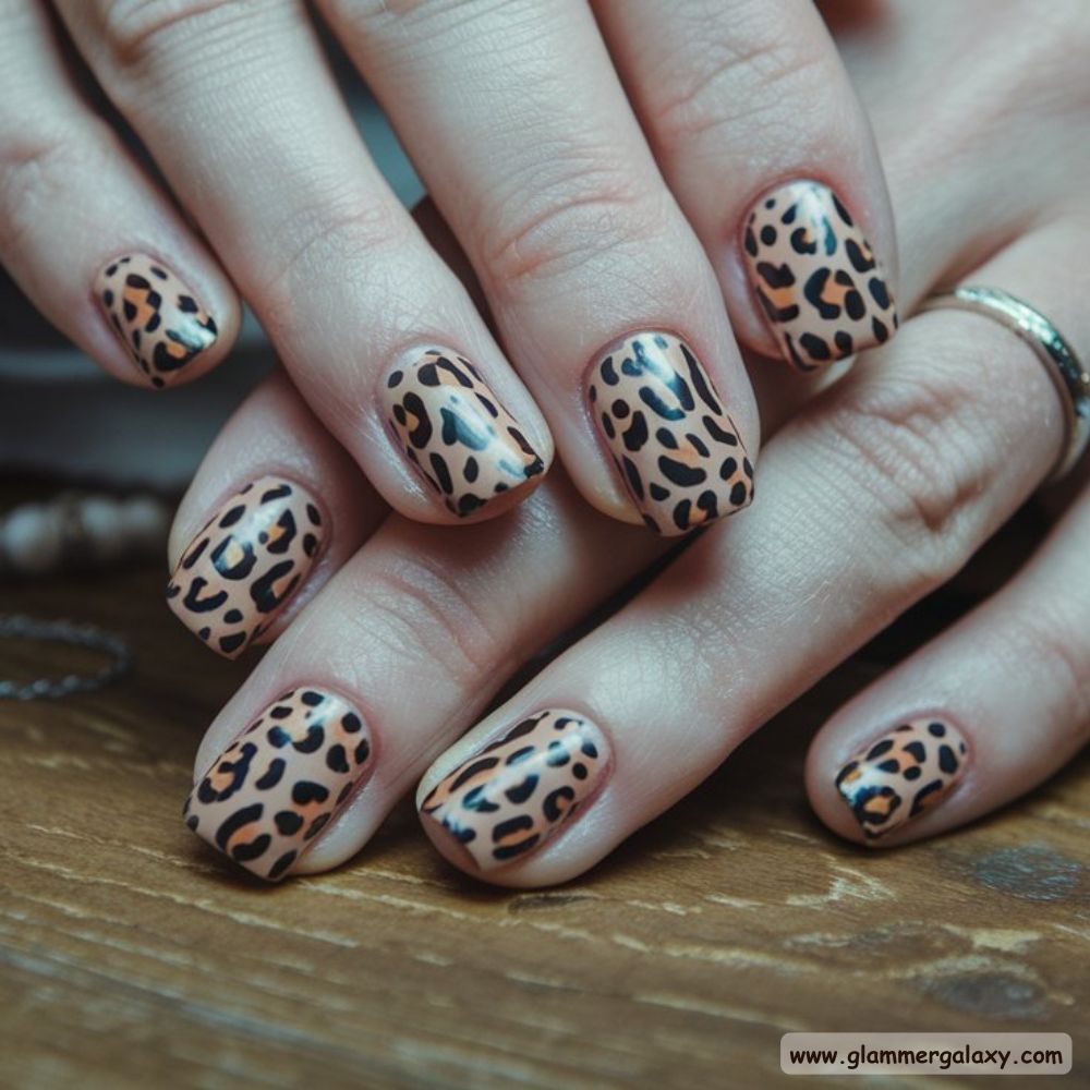 Neutral Winter Nails having Classic Leopard Patterns
