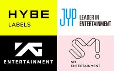 This contains an image of  the logos for hybe, jyp, and Sm entertainment