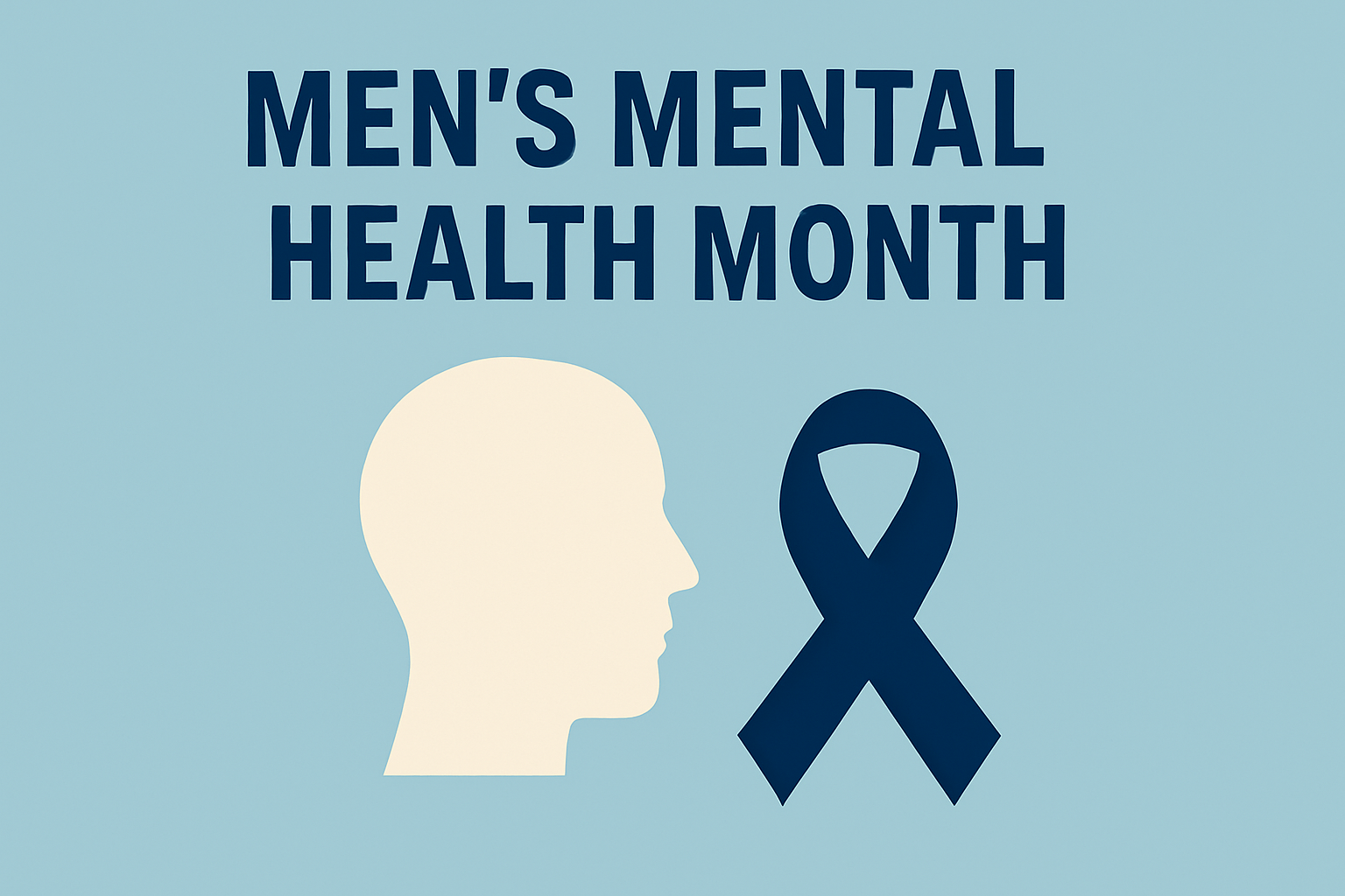 Men's mental health ribbon and drawing to raise awareness about men's mental health