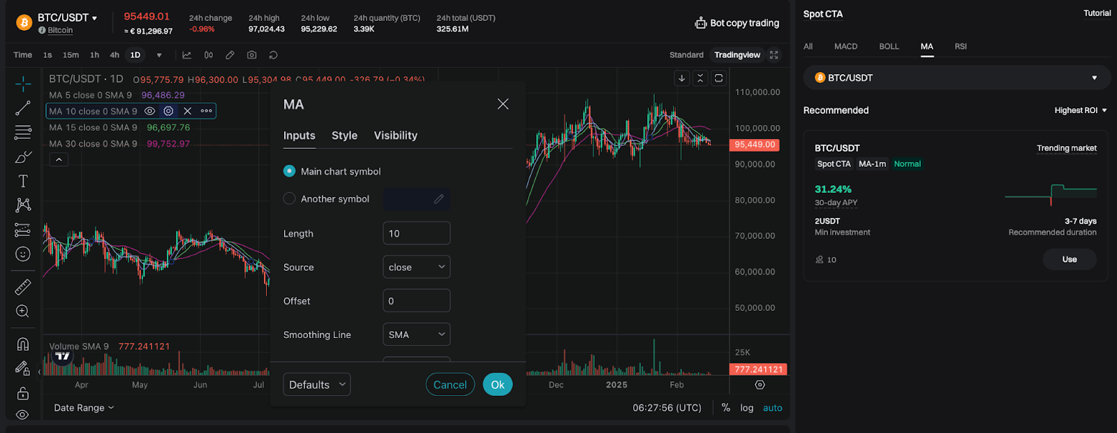 Set parameters Spot CTA: Bitget