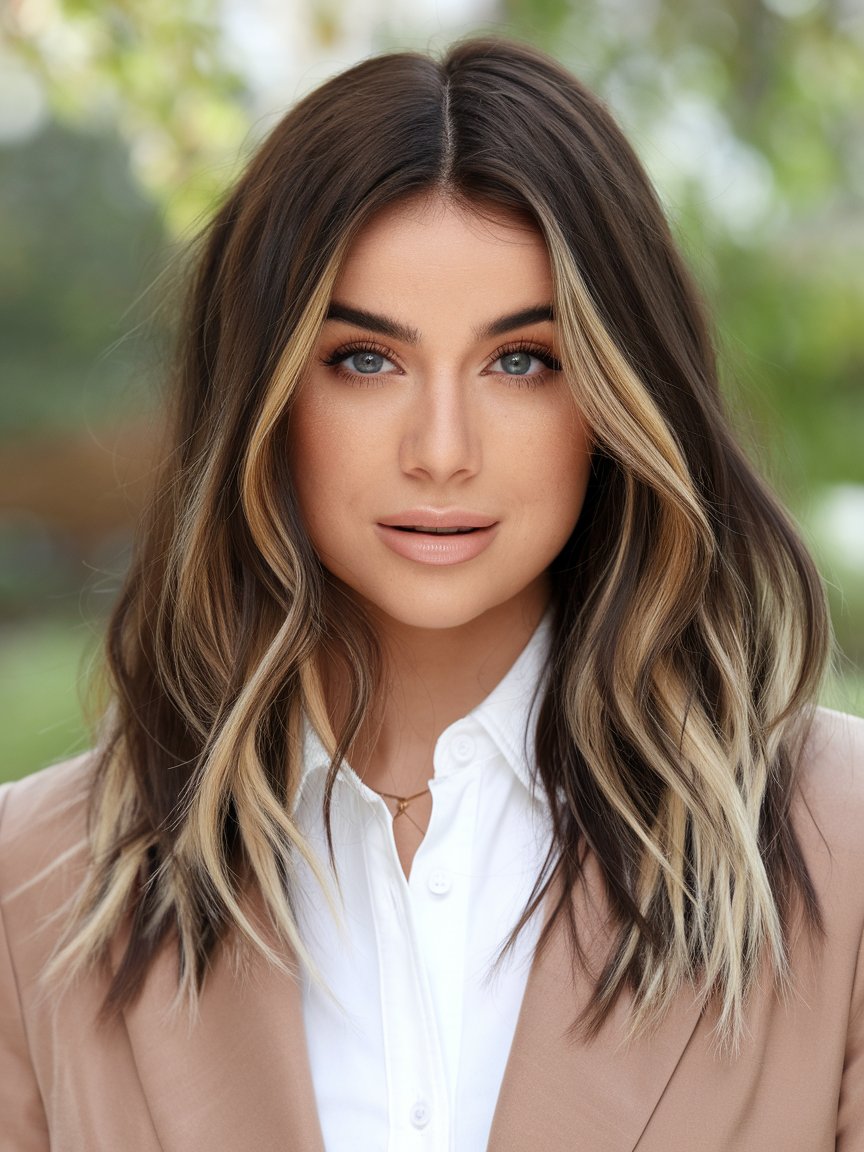 26. Dark Brown with Rich Caramel Balayage