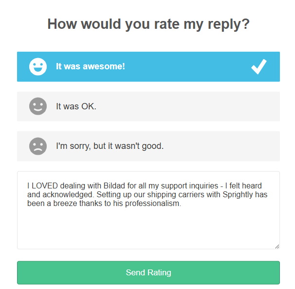 An example of a CSAT survey sent out through Groove that collects feedback.