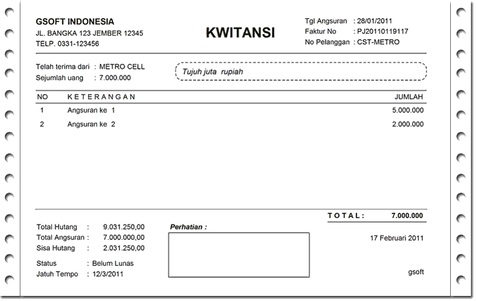 Contoh kwitansi pembayaran