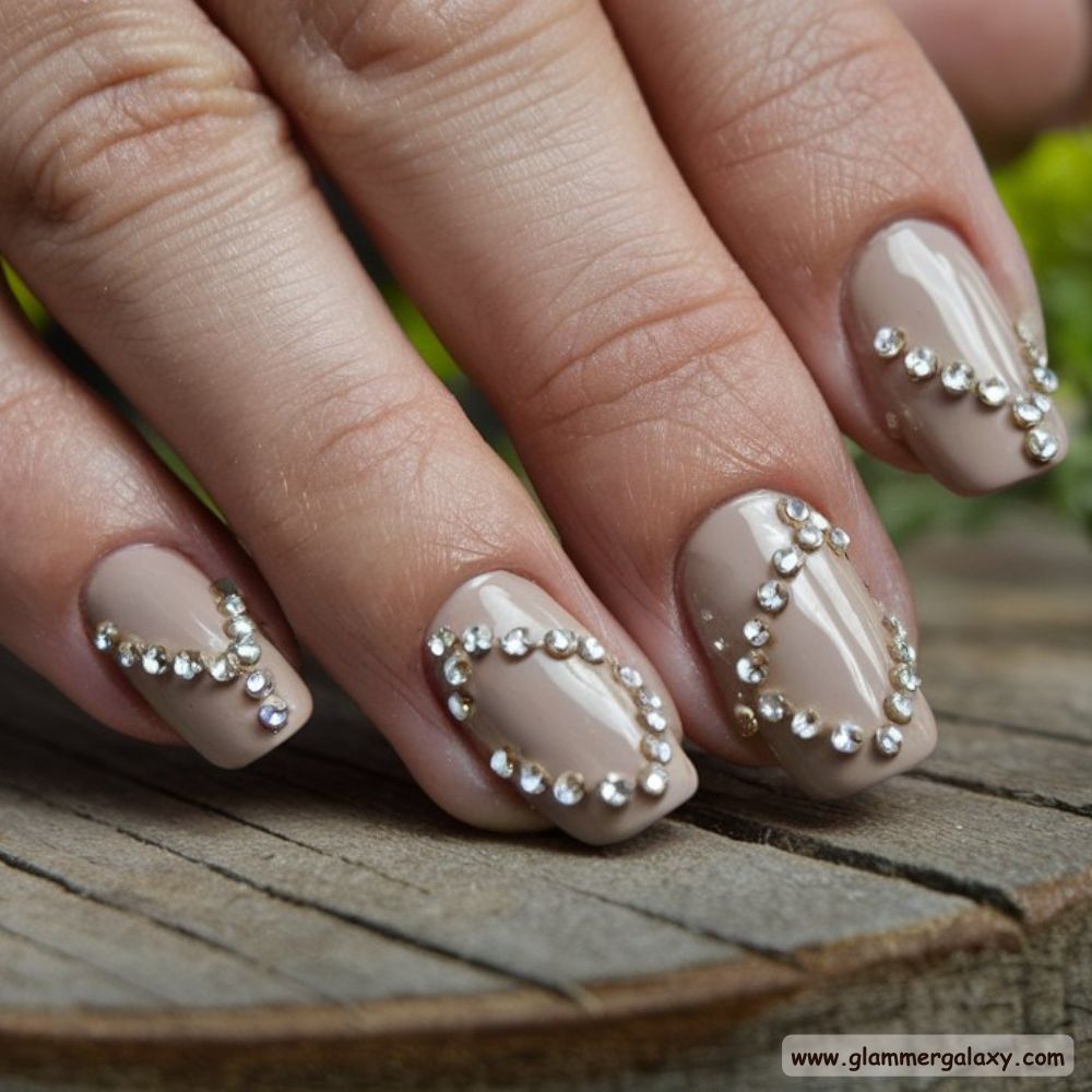 Neutral Winter Nails having Crystal Accented Neutrals
