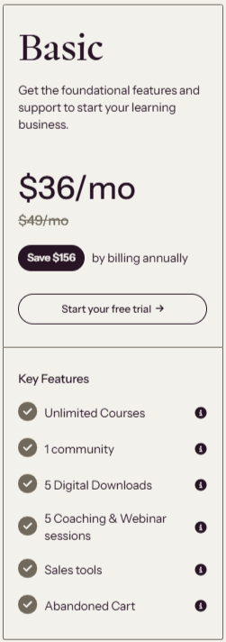 Thinkific Pricing - Basic Plan