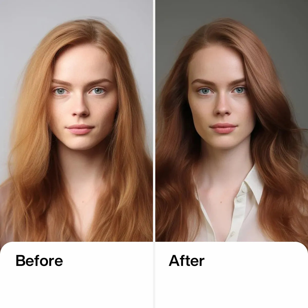 Before and After of a Lady's hair transformation