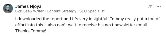 Testimonial - I downloaded the report and it's very insightful. Tommy really put a ton of effort into this. I also can't wait to receive his next newsletter email. Thanks Tommy!