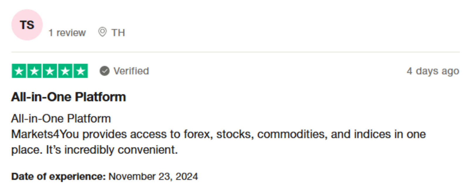 รีวิวจากผู้ใช้งานของ Markets4You จาก Trustpilot 2
