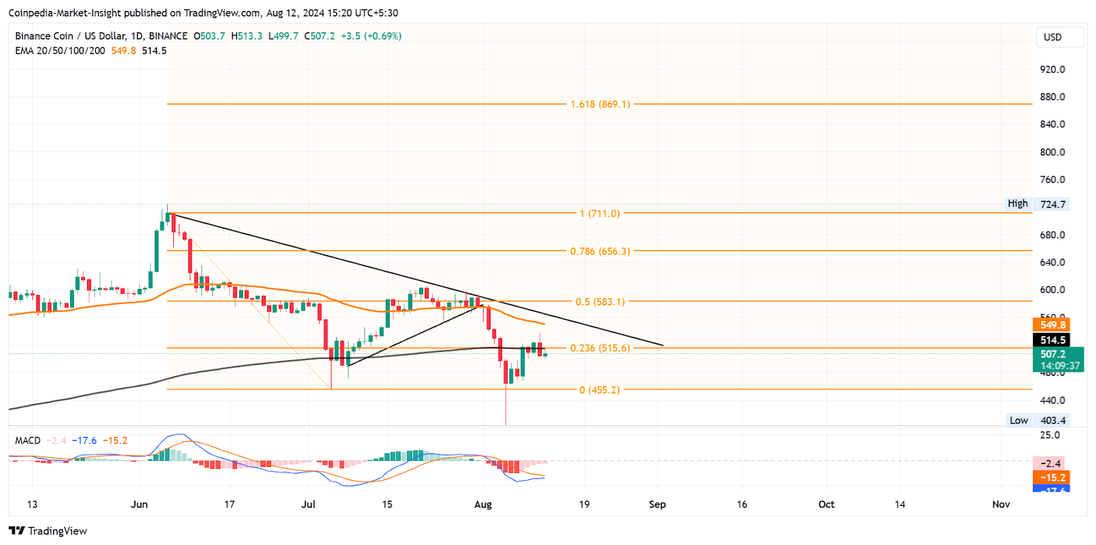 Сможет ли разворот цены BNB подавить бычий форт на уровне $500?