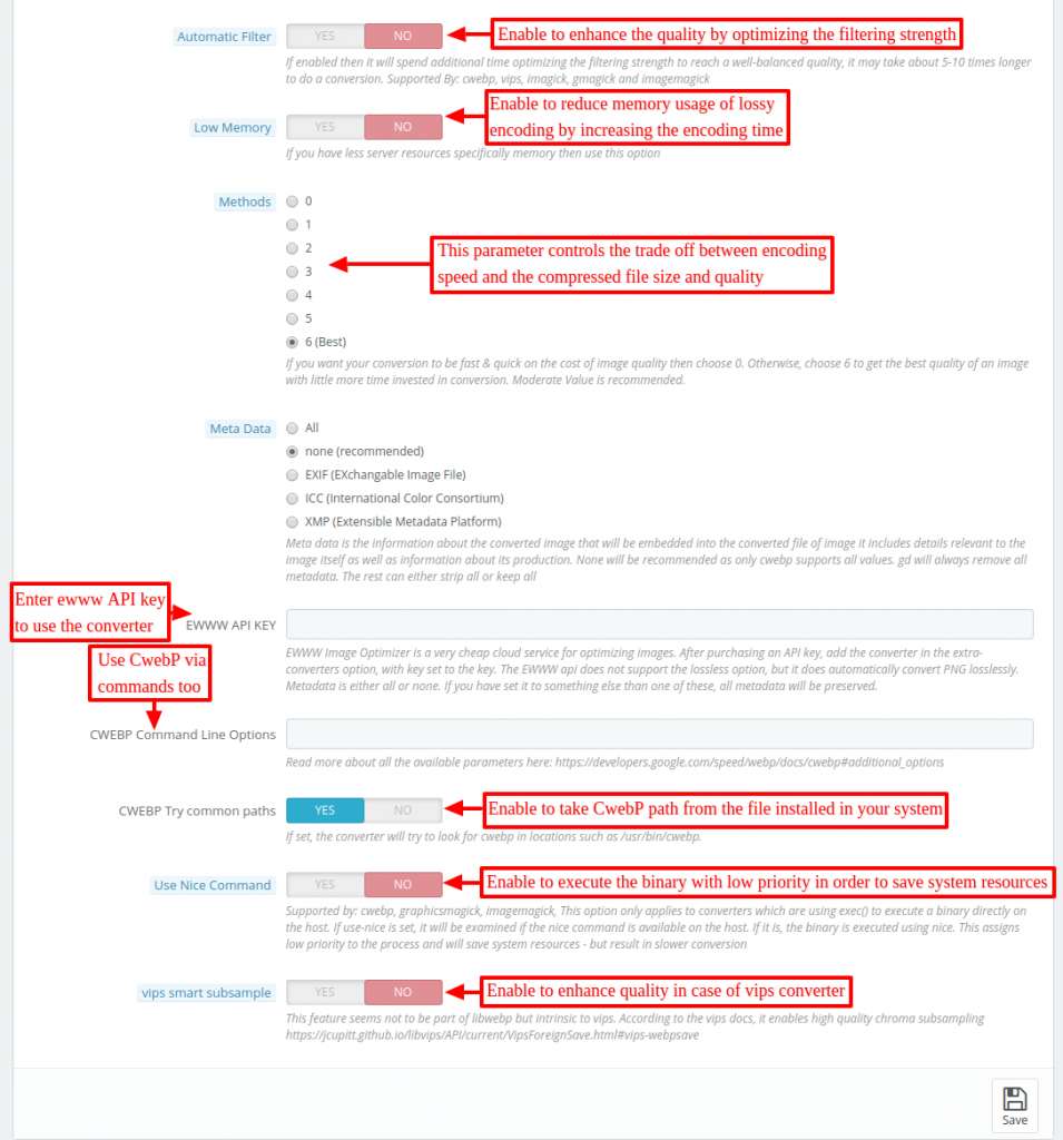 Configure converter options