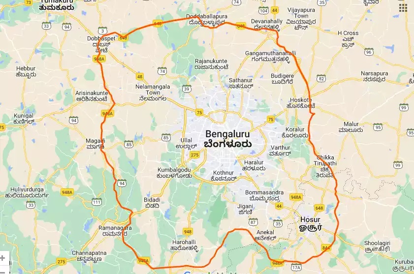 Bengaluru Satellite Town Ring Road map