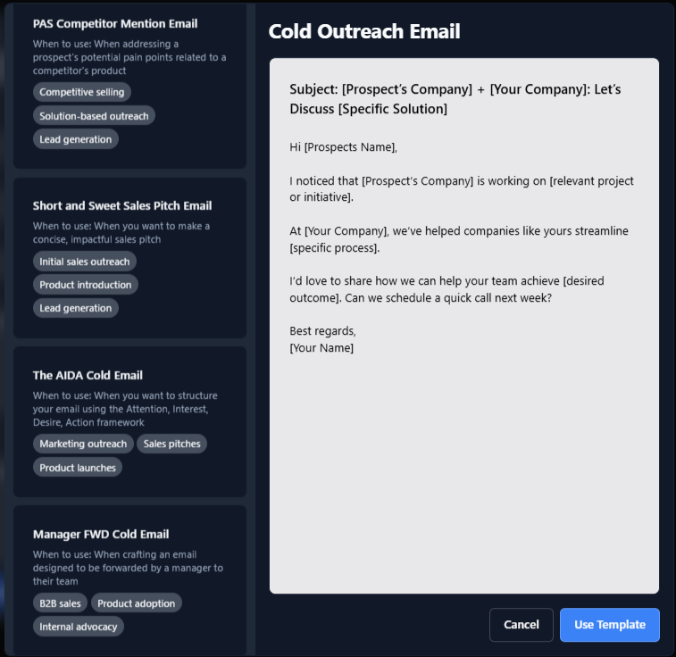 Cold outreach email template