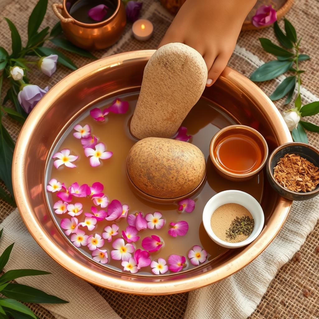 Ayurvedic foot care ritual with natural ingredients