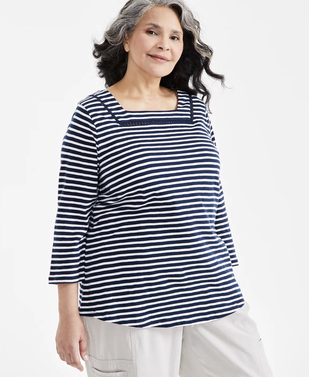 Style & Co Plus Size Square-Neck 3/4-Sleeve Top, Created for Macy's