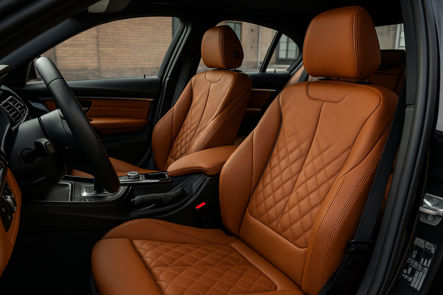 Luxurious tan leather car seats