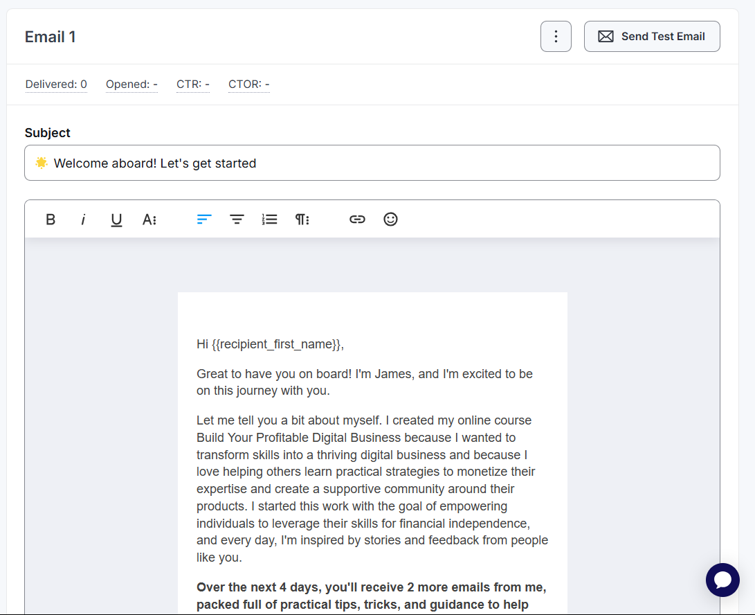 Thinkific's simple email editor