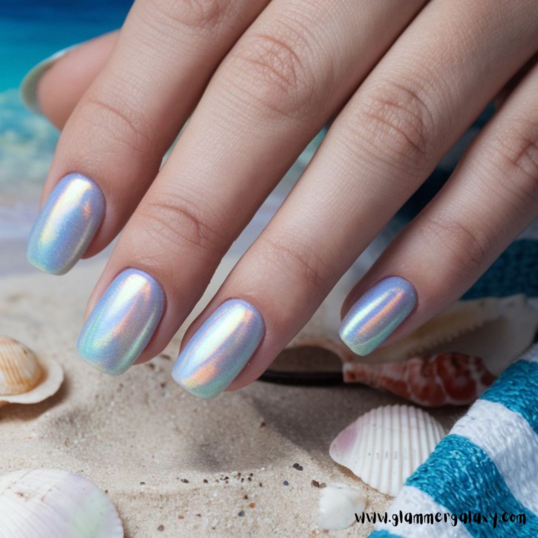 Classy Vacation Nails having Ocean Breeze Holographic
