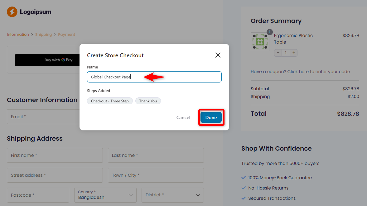 Naming the checkout page